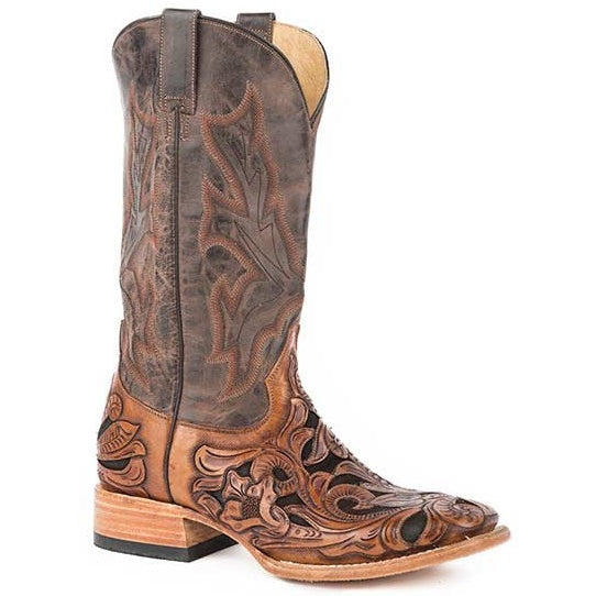 Men's Stetson Wicks Boots Hand Tooled Square Toe Handcrafted Brown - yeehawcowboy