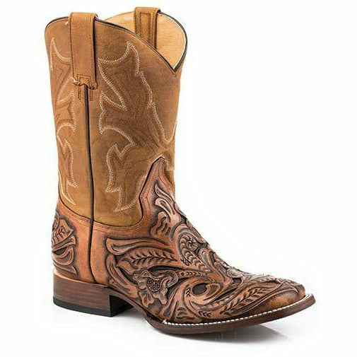 Men's Stetson New West Leather Boots Handcrafted Cognac - yeehawcowboy