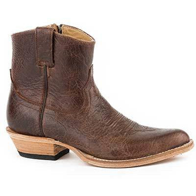 Women's Stetson Toni Bison Leather Boots Handcrafted Brown - yeehawcowboy