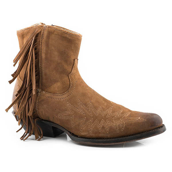 Women's Stetson Capri Ankle Leather Boots Handcrafted Suede Tan - yeehawcowboy