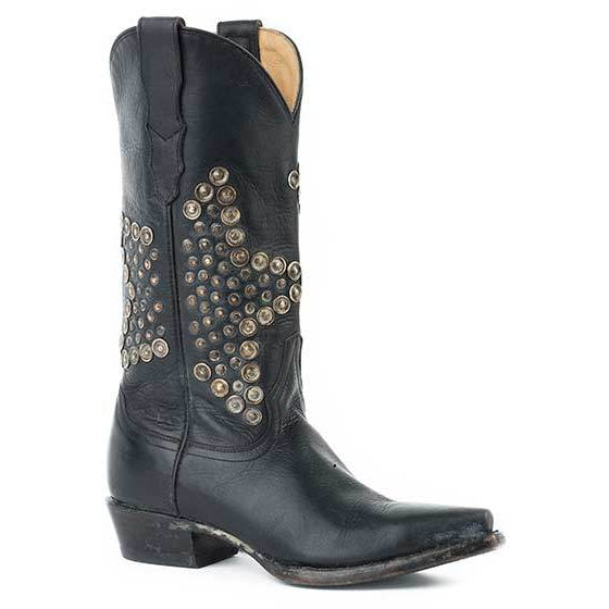 Women's Stetson Starlet Leather Boots Handcrafted Black - yeehawcowboy