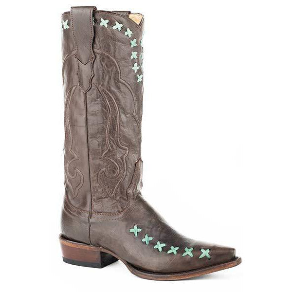 Women's Stetson Wren Leather Boots Handcrafted Brown - yeehawcowboy