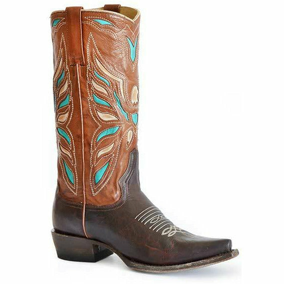 Women's Stetson Cora Leather Boots Handcrafted Brown - yeehawcowboy