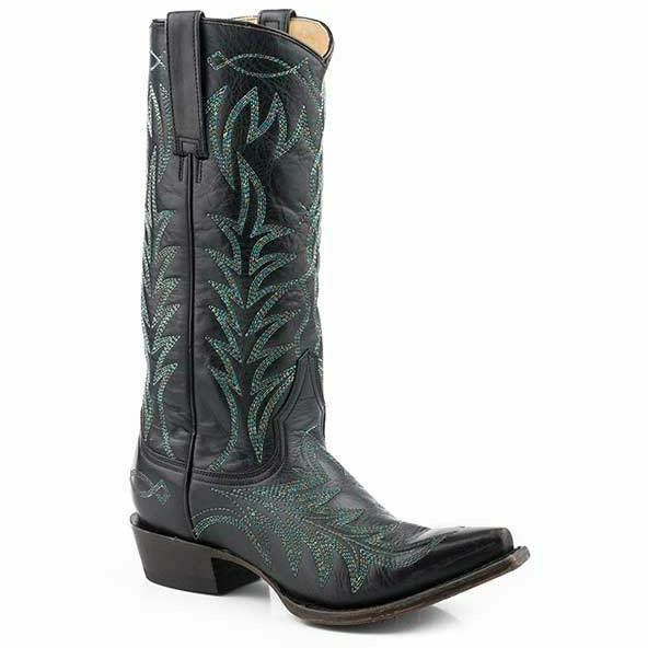 Women's Stetson Stella Leather Boots Handcrafted Black - yeehawcowboy