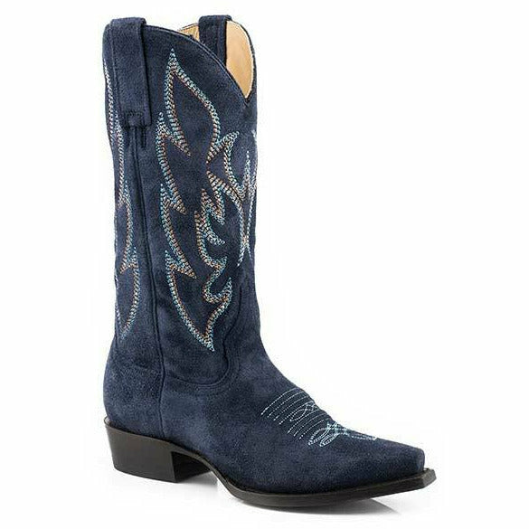 Women's Stetson Quinn Suede Boots Handcrafted Navy Blue - yeehawcowboy