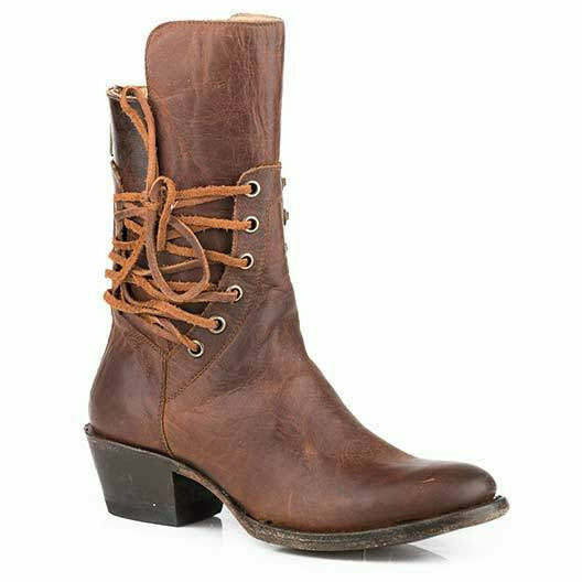 Women's Stetson Emory Leather Boots Handcrafted Brown - yeehawcowboy