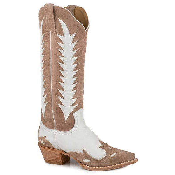 Women's Stetson Beth Suede Boots Handcrafted Cream - yeehawcowboy