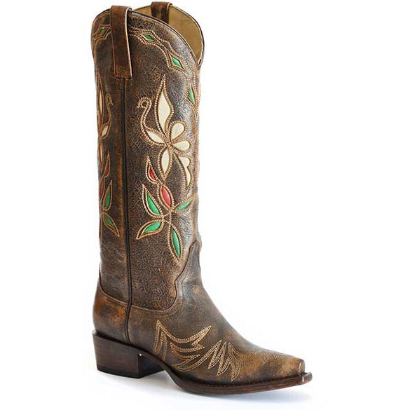 Women's Stetson Fleur Leather Boots Handcrafted Brown - yeehawcowboy