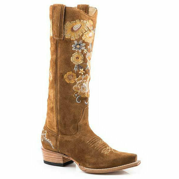 Women's Stetson June Suede Boots Handcrafted Brown - yeehawcowboy