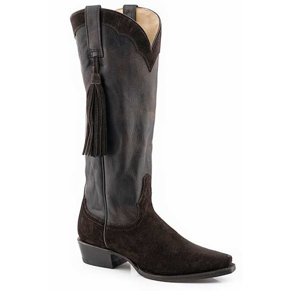 Women's Stetson Laney Leather Boots Handcrafted Suede Brown - yeehawcowboy