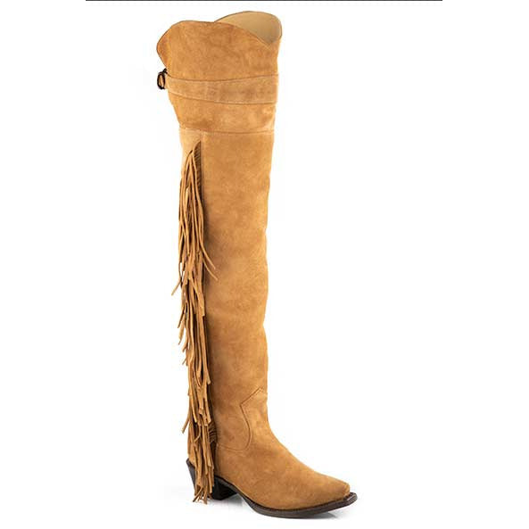 Women's Stetson Glam Leather Boots Handcrafted Suede Tan - yeehawcowboy