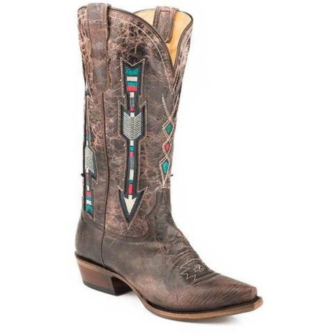 Women‚Äôs Roper Arrows Snip Wonder Boots Handcrafted Flextra Calf Brown - yeehawcowboy