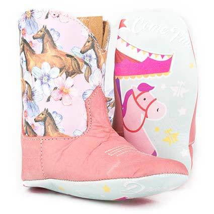 Baby Tin Haul Lil Chestnut & Daisy Boots With Carousel Sole Handcrafted Pink - yeehawcowboy