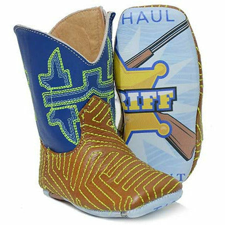 Baby Tin Haul Neon Maze Boots with Sheriff Sole Handcrafted Tan - yeehawcowboy