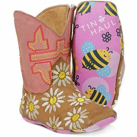 Baby Tin Haul Daisy Boots with Bee Sole Handcrafted Tan - yeehawcowboy