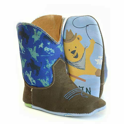 Baby Tin Haul Mini Rough Stock Boots with New Cowboy Sole Handcrafted Brown - yeehawcowboy