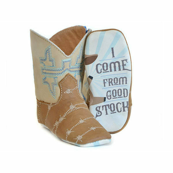 Baby Tin Haul Mini Barbed Wire Boots with Good Stock Sole Handcrafted Tan - yeehawcowboy