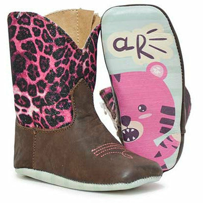Baby Tin Haul Purrrfect Glitter Boots with Cheetah Roar Sole Handcrafted Brown - yeehawcowboy