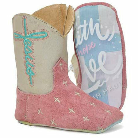 Baby Tin Haul Mini Blessing Boots with Faith & Hope Sole Handcrafted Pink - yeehawcowboy