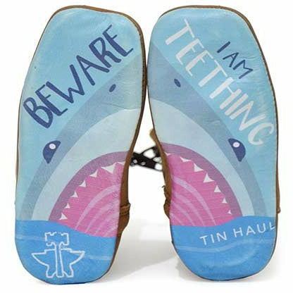 Baby Tin Haul Sharky Boots with Beware I'M Teething Sole Handcrafted Tan - yeehawcowboy