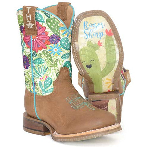 Kid's Tin Haul Sparkles Boots With Razor Sharp Sole Handcrafted Brown - yeehawcowboy