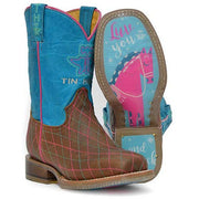 Kid's Tin Haul Hearts & Colts Boots With To The Barn & Back Sole Handcrafted Brown - yeehawcowboy