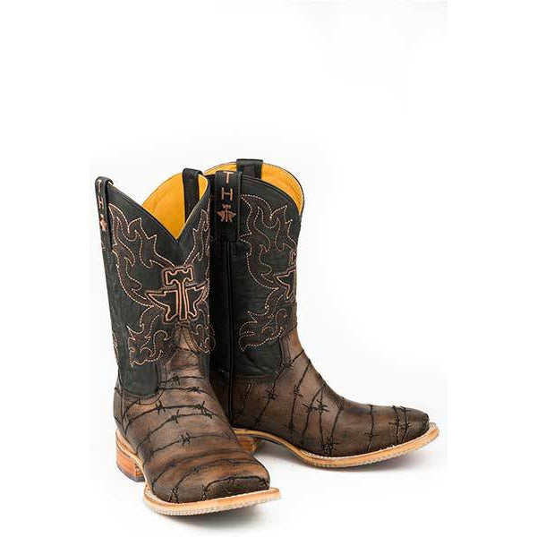 Men's Tin Haul Keep Out Boots With Longhorn Lights Out Sole Handcrafted Brown - yeehawcowboy