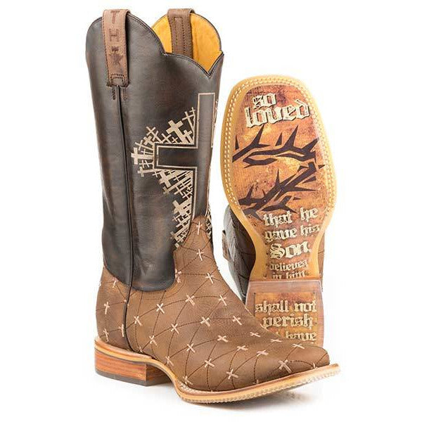 Men's Tin Haul The Gospel Boots With John 3:16 Sole Handcrafted Brown - yeehawcowboy