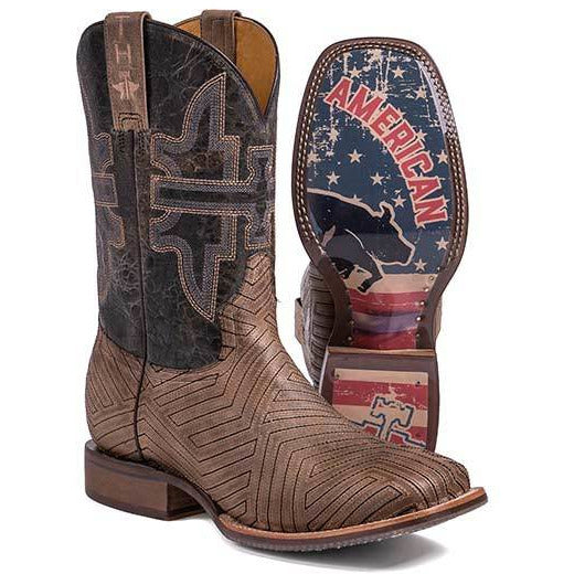 Men's Tin Haul Rowdy Boots with American Rodeo Sole Handcrafted Tan - yeehawcowboy