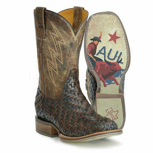 Men's Tin Haul Wickered Boots with Bull Rider Sole Handcrafted Brown - yeehawcowboy