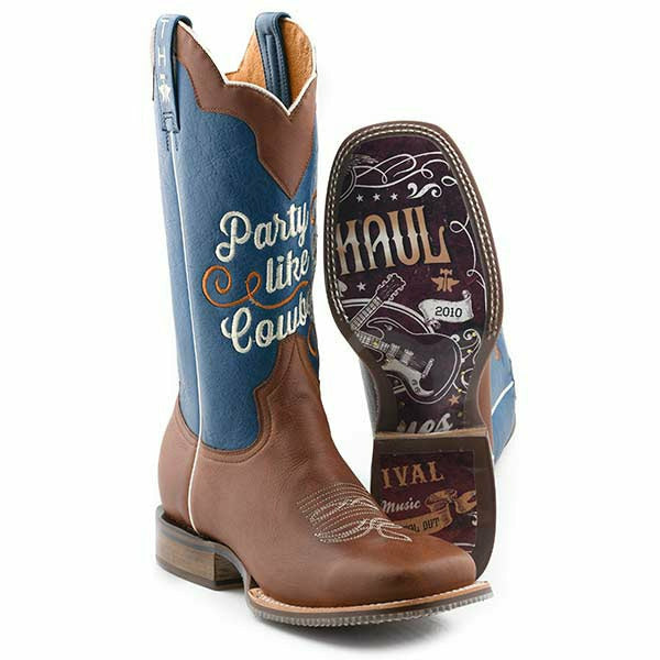 Men's Tin Haul Rodeo Like A Rock Star Boots with Country Festival Sole Handcrafted Brown - yeehawcowboy