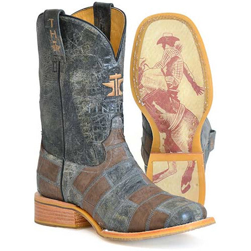 Men's Tin Haul Bricks and Stones Boots with Ride Em' Cowboy Sole Handcrafted Black - yeehawcowboy