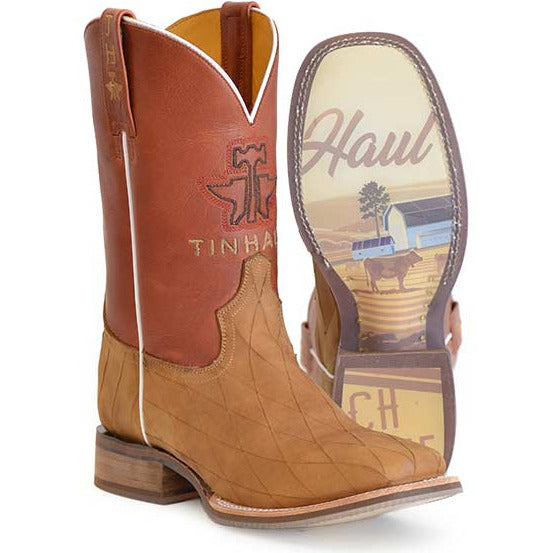 Men's Tin Haul Crossed Boots with Ranch Sole Handcrafted Brown - yeehawcowboy