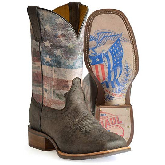 Men's Tin Haul Patriot Boots with Eagle and Shield Sole Handcrafted Brown - yeehawcowboy