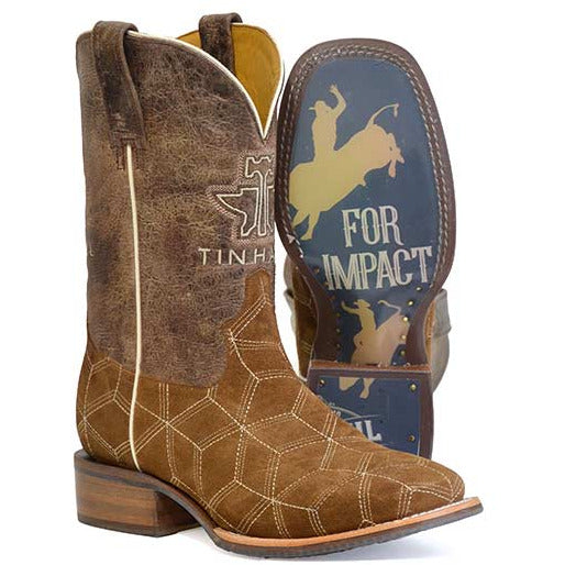 Men's Tin Haul Cubed Boots with Brace for Impact Sole Handcrafted Brown - yeehawcowboy