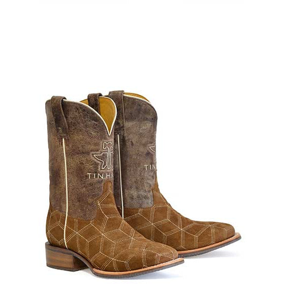 Men's Tin Haul Cubed Boots with Brace for Impact Sole Handcrafted Brown - yeehawcowboy