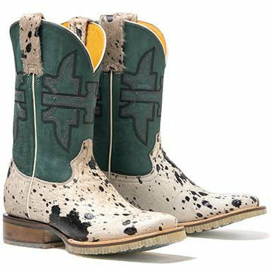Women's Tin Haul Shaggy Spot Boots with Priceless Lug Sole Handcrafted White - yeehawcowboy