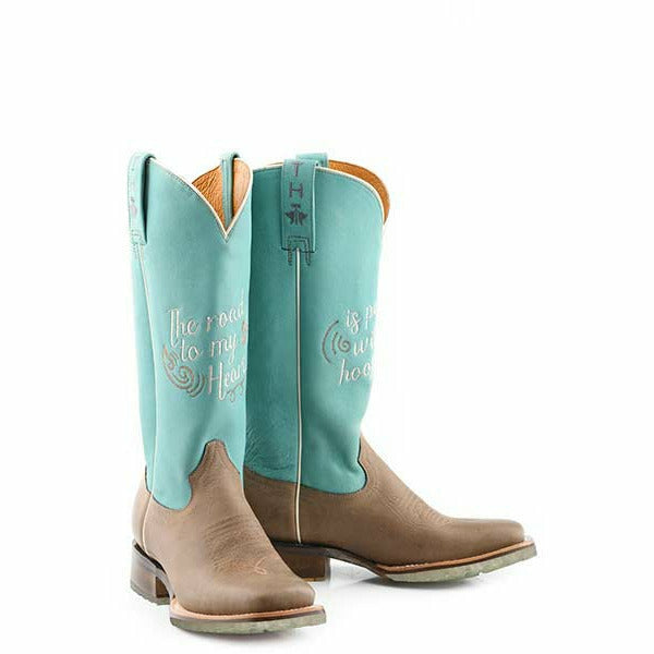 Women's Tin Haul A Cowgirls Motto Boots Born To Be Free Lug Sole Handcrafted Tan - yeehawcowboy