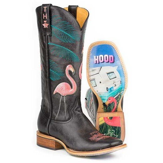 Women‚Äôs Tin Haul Flamingo Boots With Trailerhood Sole Handmade Black - yeehawcowboy