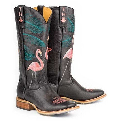 Women‚Äôs Tin Haul Flamingo Boots With Trailerhood Sole Handmade Black - yeehawcowboy
