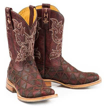Women's Tin Haul A Cute Angle Boots With Colorful Horse Sole Handcrafted Burgundy - yeehawcowboy