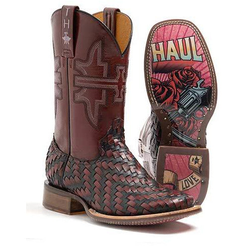 Women's Tin Haul Red Revolver Boots with Iron & Rose Sole Handcrafted Black - yeehawcowboy