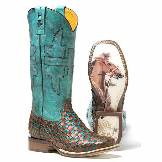 Women's Tin Haul Gitchu A Good One Boots Barrel Racer Sole Handcrafted Turquoise - yeehawcowboy