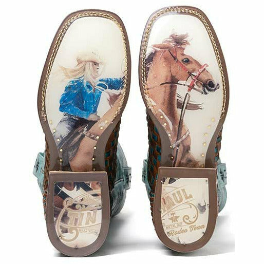 Women's Tin Haul Gitchu A Good One Boots Barrel Racer Sole Handcrafted Turquoise - yeehawcowboy