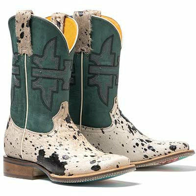 Women's Tin Haul Shaggy Spot Boots Priceless Sole Handcrafted White - yeehawcowboy