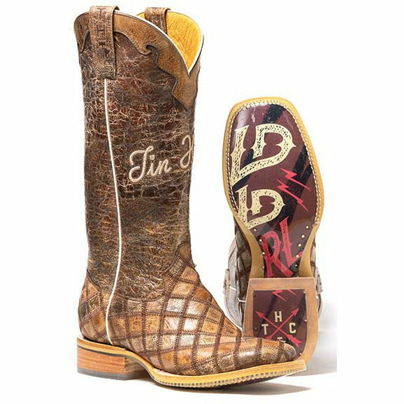 Women's Tin Haul Patches Boots Wild West Sole Handcrafted Brown - yeehawcowboy