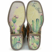 Women's Tin Haul Cactaplicity Boots Desert Moon Sole Handcrafted Tan - yeehawcowboy