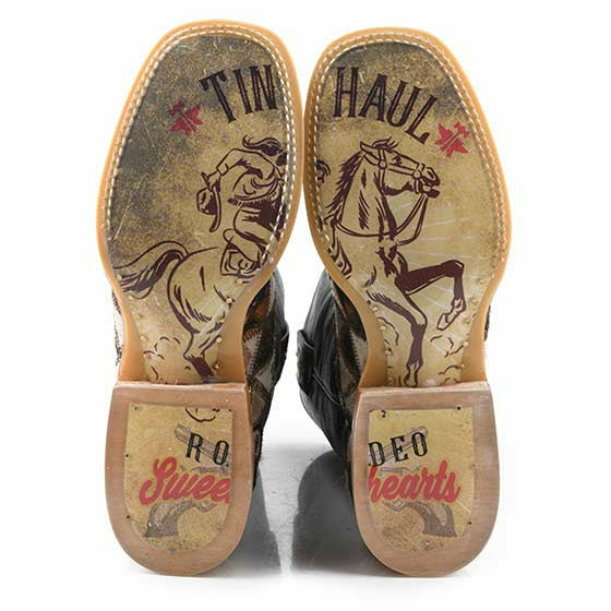 Women's Tin Haul Shaggy Diamonds Boots Vintage Sweetheart Sole Handcrafted Brown - yeehawcowboy