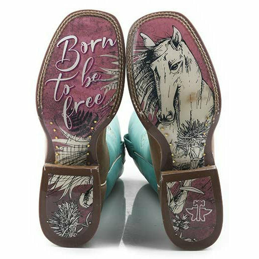 Women's Tin Haul A Cowgirls Motto Boots Born To Be Free Sole Handcrafted Tan - yeehawcowboy