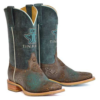 Women's Tin Haul Paisley Breeze Boots with Mandalas Sole Handcrafted Brown - yeehawcowboy